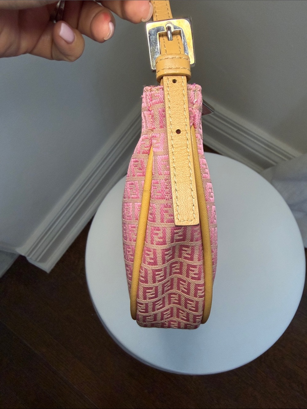 Fendi Pink Zucca Croissant Shoulder Bag with Tan Trim - Picture 4 of 12